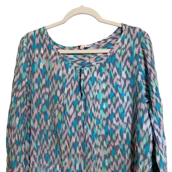 Tori Richard Honolulu Size 12 Multicolor Boho Print Silk Long Sleeve Blouse - Picture 2 of 7